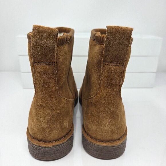 Clarks Womens 6 Boots Winter Suede Faux Fur Short Cognac Brown Drafty Day Comfy - Picture 6 of 10